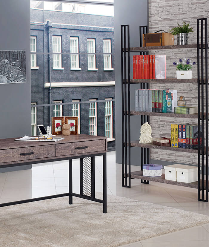 台北紐約家具-高品質書房家具--高級書桌書櫃0005--工業風鐵網二抽書桌書櫃